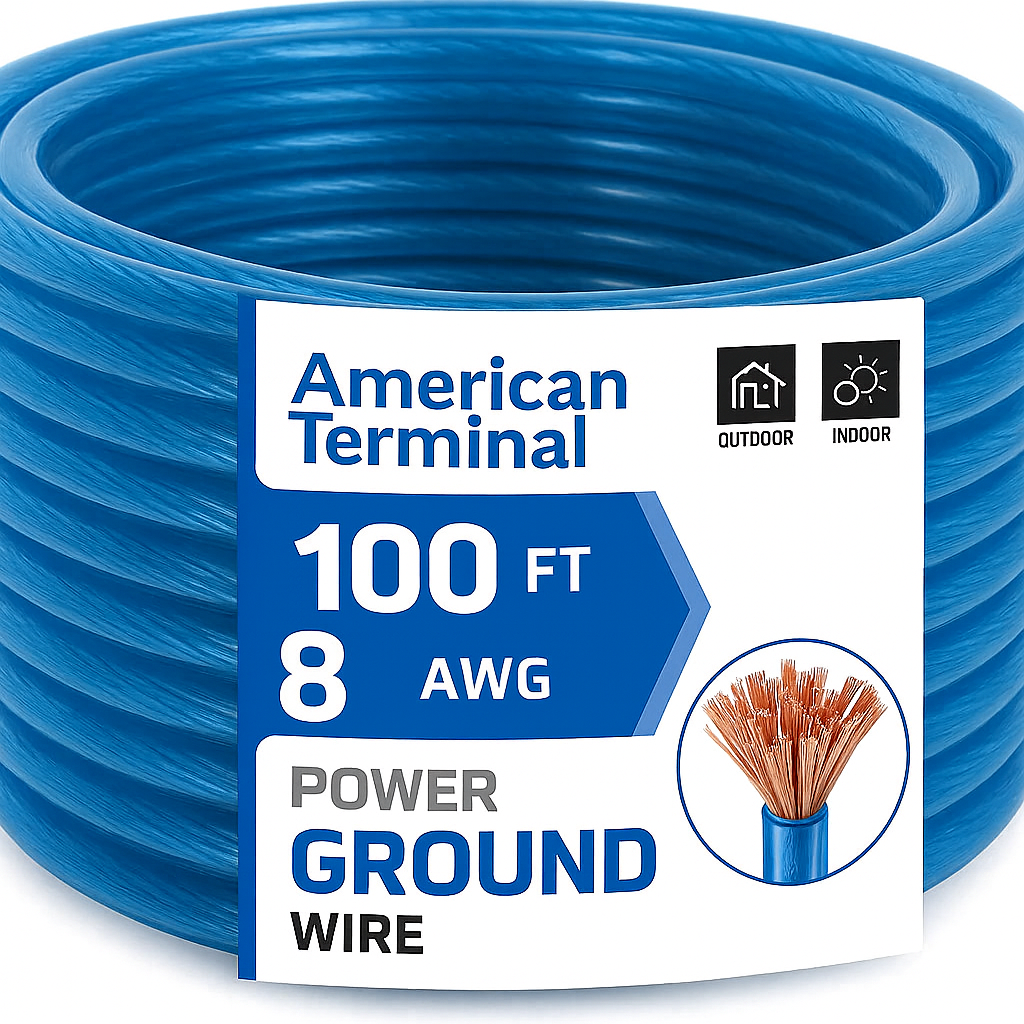 American Terminal ATP8G100BL 8GA 100' Blue Power Ground Wire Car Audio Amplifier Marine Cable