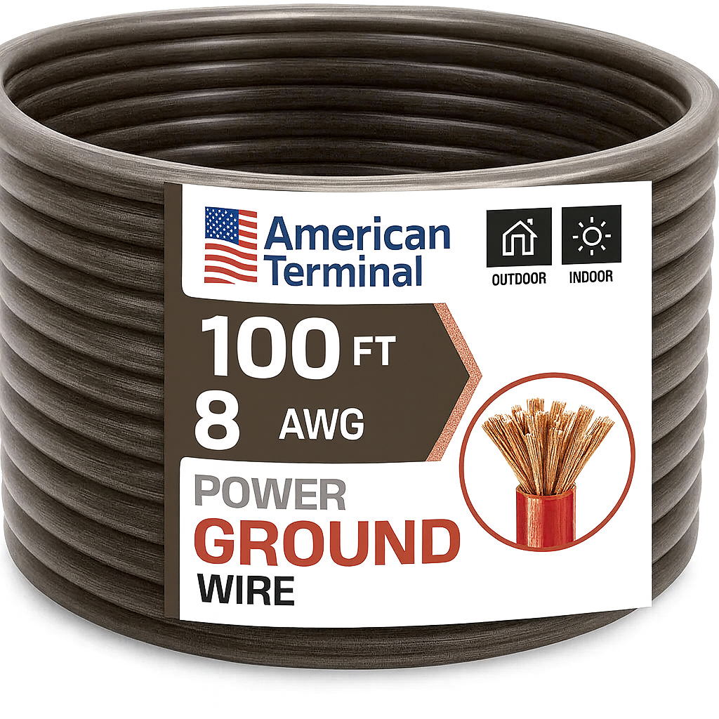 American Terminal ATP8G100BK 8GA 100' Black Power Ground Wire Car Audio Amplifier Marine Cable