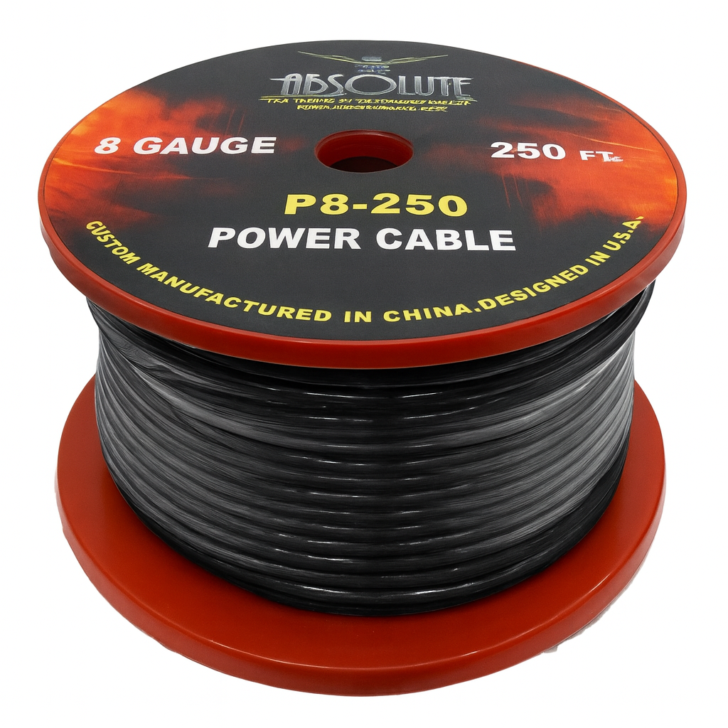 Absolute P8250BK 8GA 250' Black Power Ground Wire Car Audio Amplifier Marine Cable