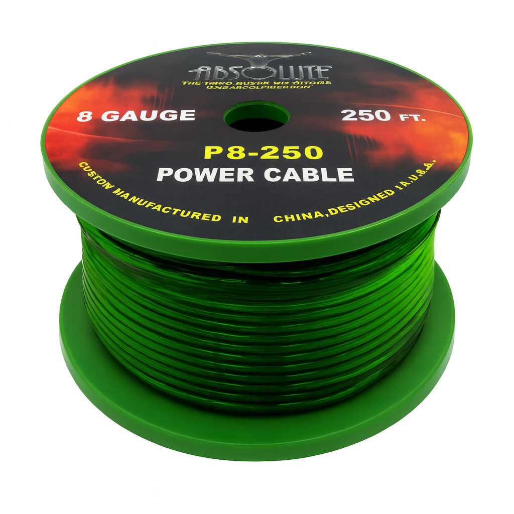 Absolute P8250GR 8GA 250' Green Power Ground Wire Car Audio Amplifier Marine Cable