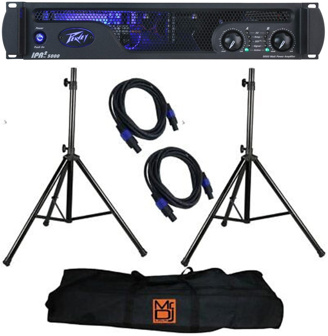 Peavey IPR2 5000 2-channel 5000W Power Amplifier + 2 Speaker Stand Bundle