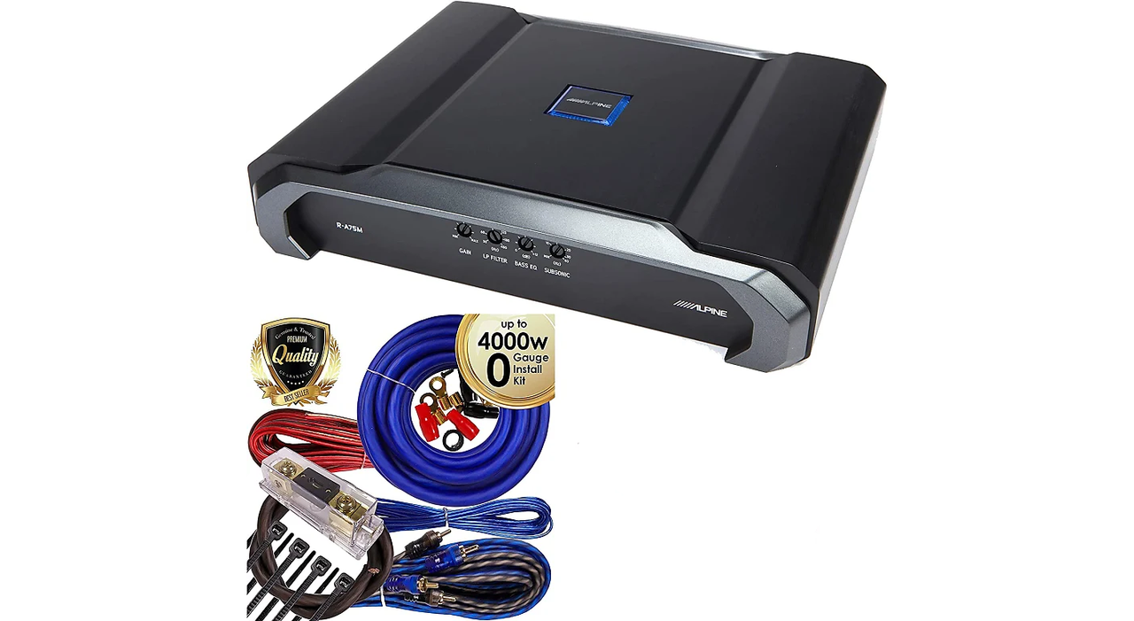 Alpine R-A75M Monoblock Subwoofer Amplifier 750 Watts RMS + 0G Amp Kit