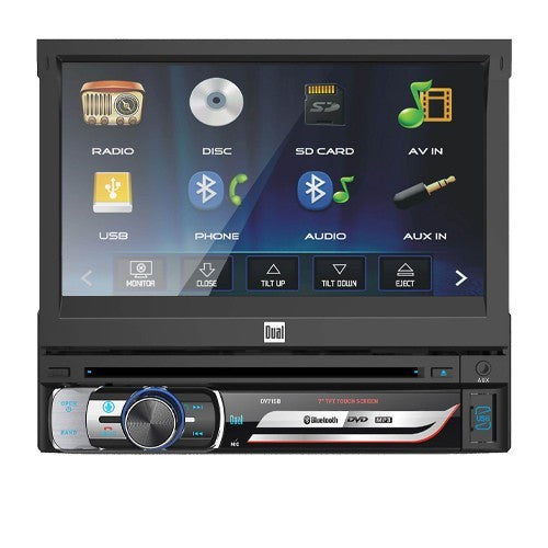 Dual DV715B Single DIN Bluetooth In-Dash DVD/CD/AM/FM Flip Out Car Stereo w/ 7"Screen, 340W