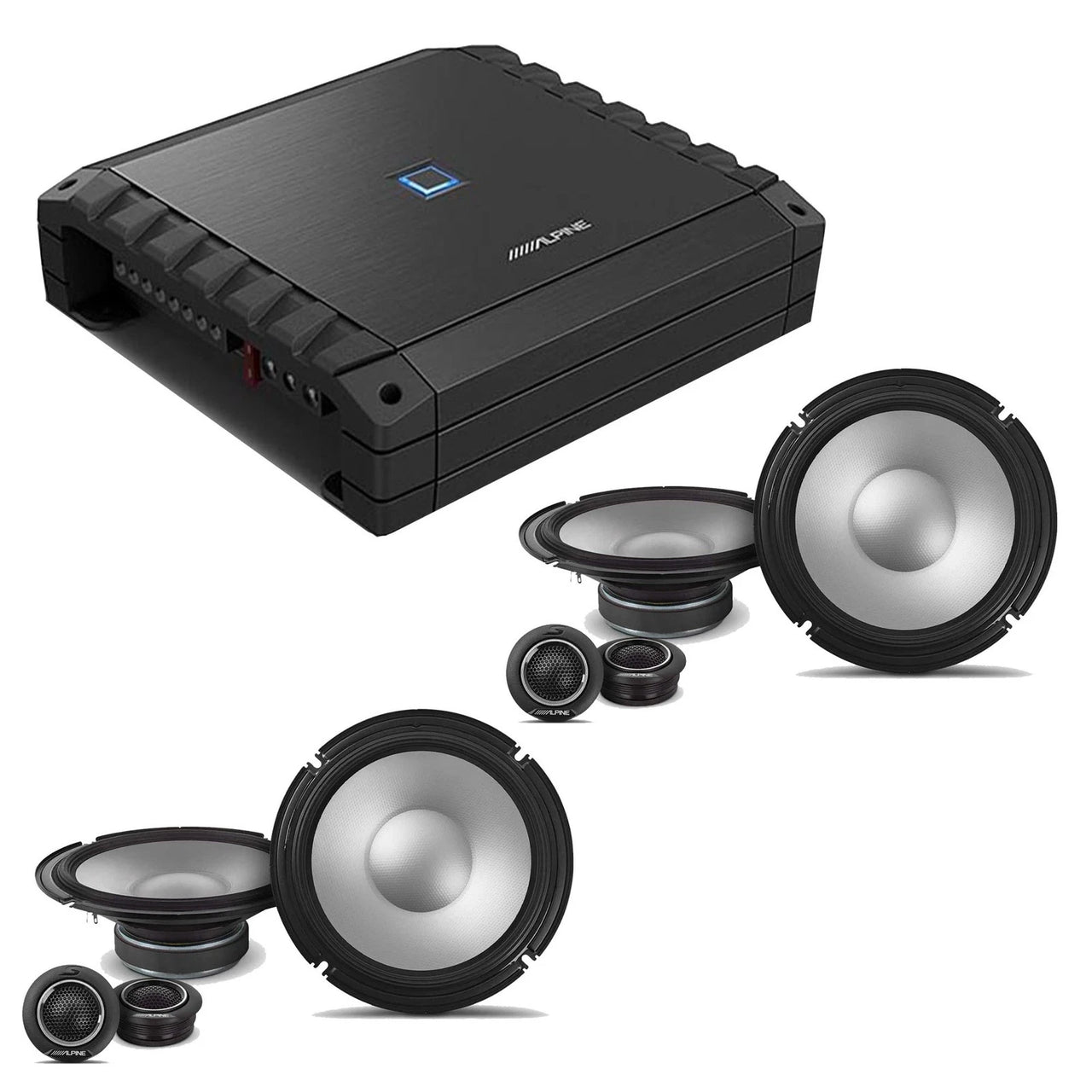 Alpine S2-A36F 4-CH Class-D Amp + 2 Pair S2-S80C 8" Component Speaker