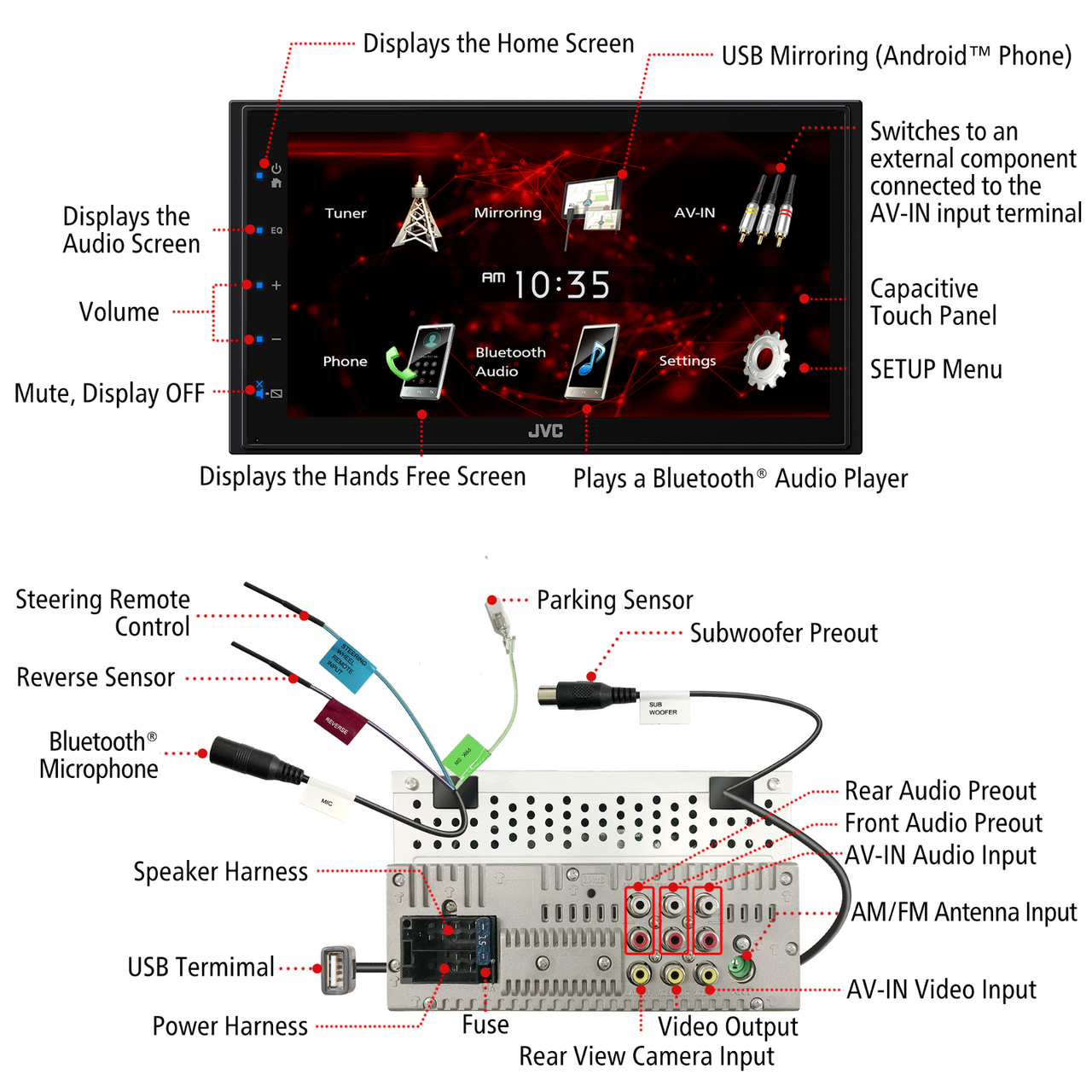 JVC KW-M180BT 6.8" Media Player USB Mirroring For Android Bluetooth AXXESS ASWC1 Steering Wheel Interface