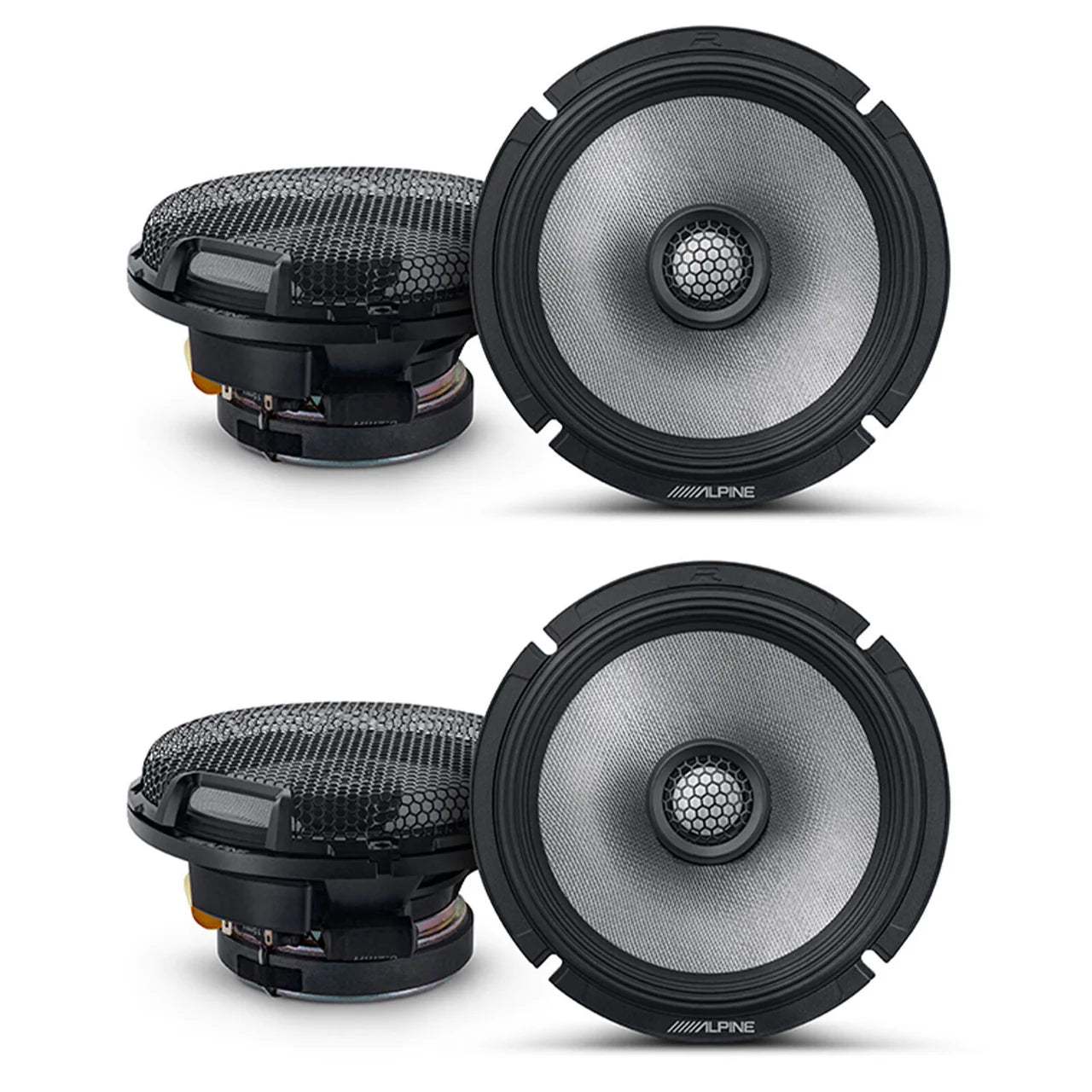 2 Pair Alpine R2-S65 R-Series 6 1/2-inch Coaxial 2-Way Speakers