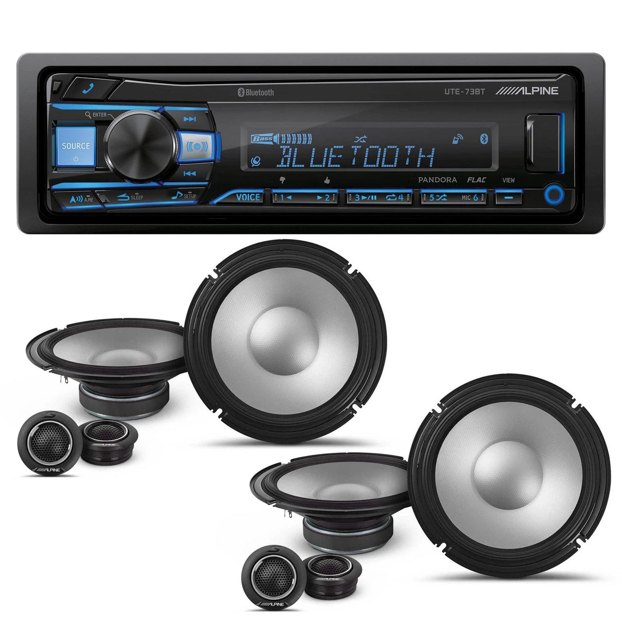 Alpine UTE-73BT Mech-Less Media Receiver & 2 Pair S2-S80C Type S 8" Component Speakers