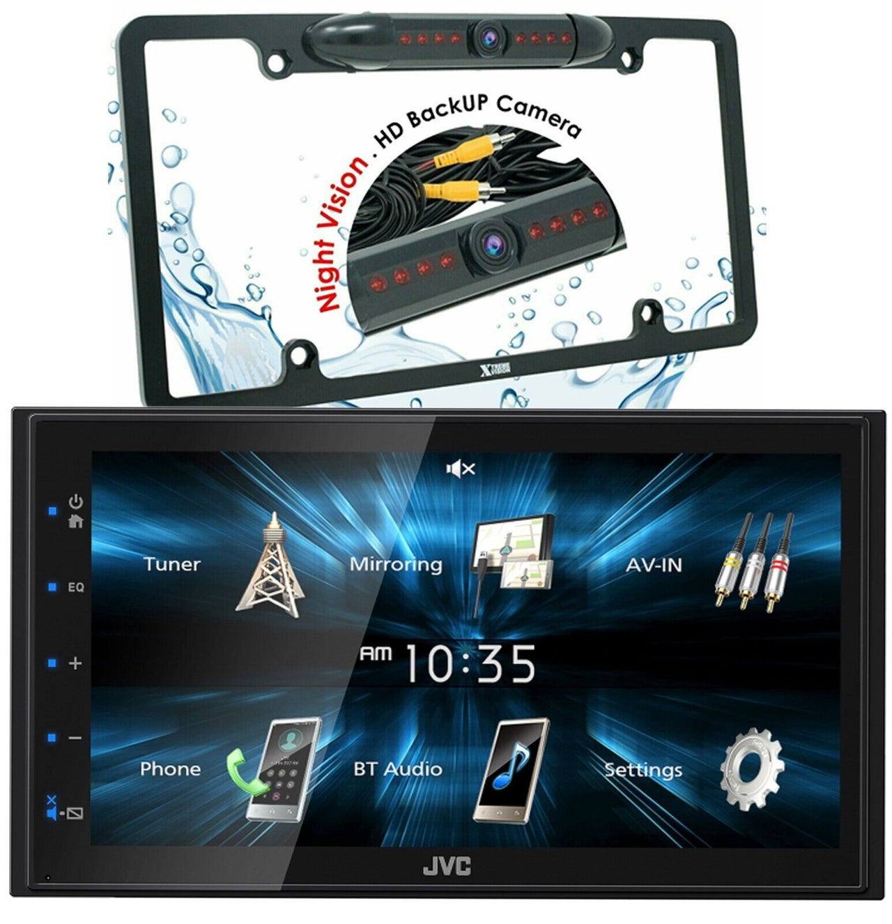 JVC KW-M180BT 2 DIN 6.75" Media Player USB Mirroring For Android Bluetooth + CAM1500 Backup Camera