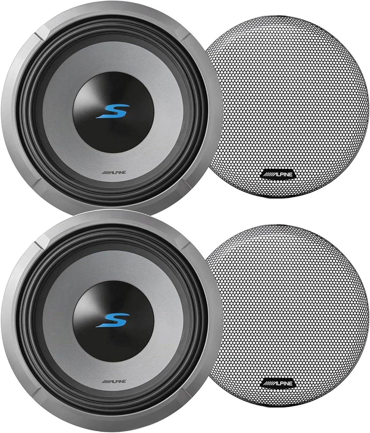 2 Alpine S2-W12D2 1800W 12" Dual 2 ohm Car Subwoofer + KTE-12G.3 Grille