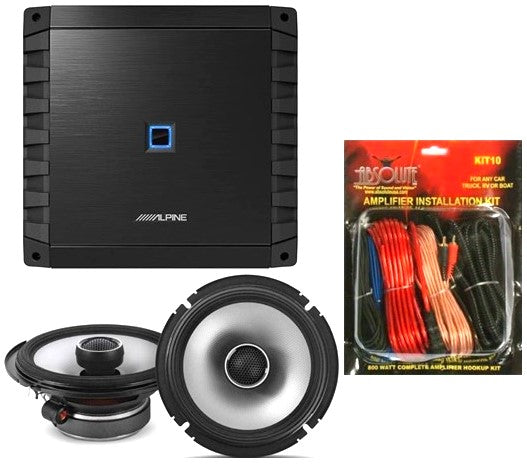Alpine S2-A36F 600W 4-Channel Car Amplifier & S2-S65 6.5" Coaxial Speakers & KIT10 Installation AMP Kit