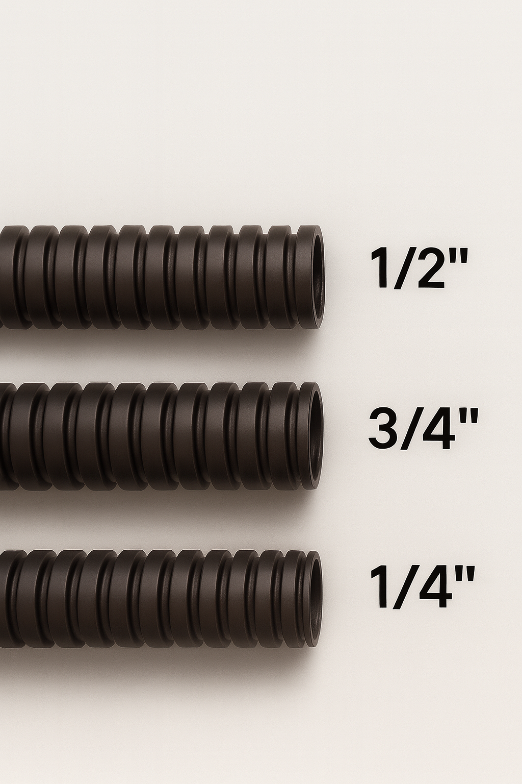 A-T 3-Pack 1/4", 1/2", 3/4" x 20 Feet Each Split Wire Loom Convoluted Tubing