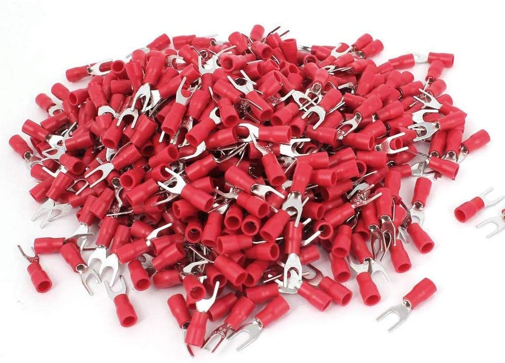 MR DJ DSR8-100 100PCS 18-22AWG #8 Red Insulated Fork Spade Wire Connector Electrical Crimp Terminal