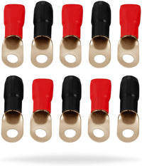 Thumbnail for MR DJ 1/0 Gauge Ring Terminal 10 Pack<br/> Ring Terminal 10 Pack 1/0 AWG Wire Crimp Cable- Red/Black  5/16