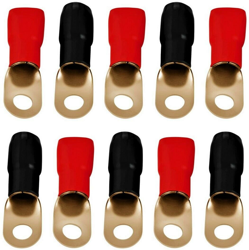 MR DJ DGRT0010 1/0 Gauge Crimp Ring Terminals Connectors 10-Pack (Red, Black)