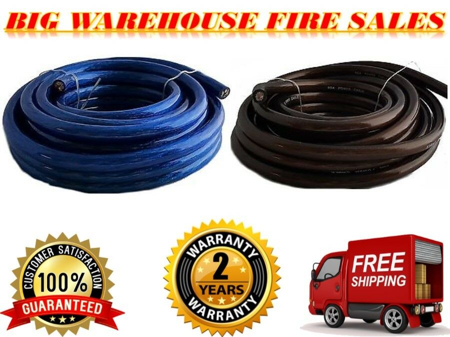 100 FEET 0 GAUGE 50' BLUE POWER & 50' BLACK GROUND WIRE CABLE MARINE CAR