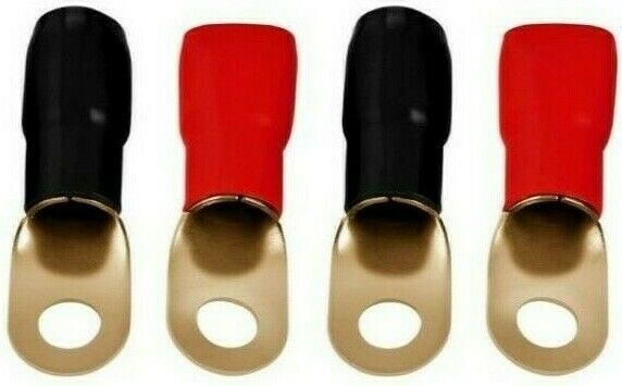 MR DJ 1/0 Gauge Ring Terminal 4 Pack<br/> Ring Terminal 4 Pack 1/0 AWG Wire Crimp Cable- Red/Black 5/16