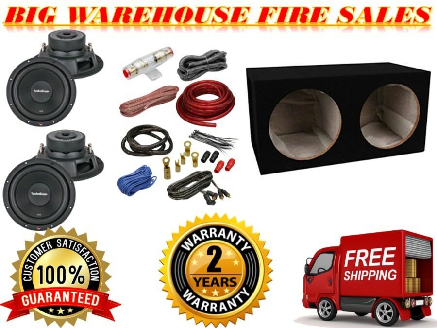 2 ROCKFORD FOSGATE R2D4-12 12" SUBWOOFER, ENCLOSURE BASS PACKAGE + Absolute 4G AM KIT