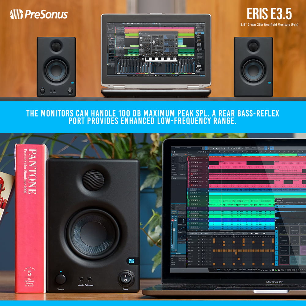 PreSonus Eris E3.5 3.5" Professional Multimedia Reference Monitors with Basic Accessory Bundle