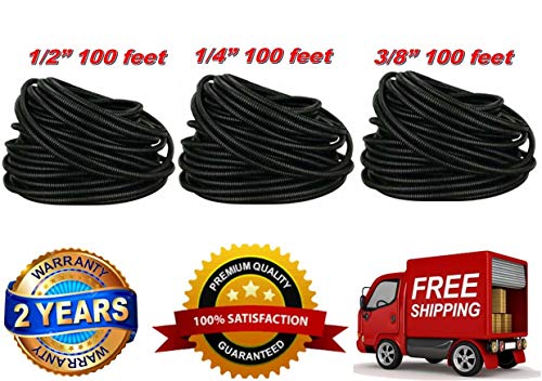 Absolute 300' 3 Rolls 1/4", 3/8", 1/2" (100' Each) Black Split Loom Split Wire Loom Polyethylene Conduit Corrugated Plastic Tubing Sleeve