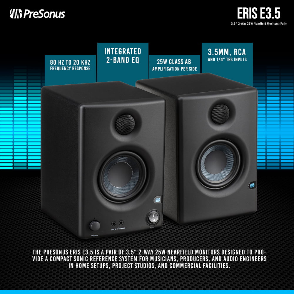 PreSonus Eris E3.5 3.5" Professional Multimedia Reference Monitors with Basic Accessory Bundle