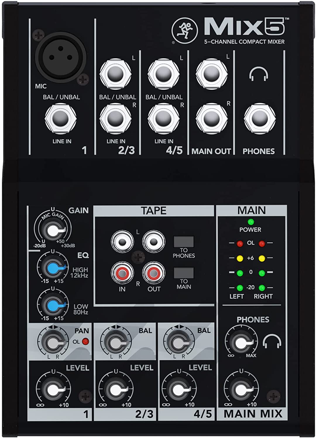 Mackie Mix5 Mix Series, 5-Channel Compact Mixer with Studio-Level Audio Quality