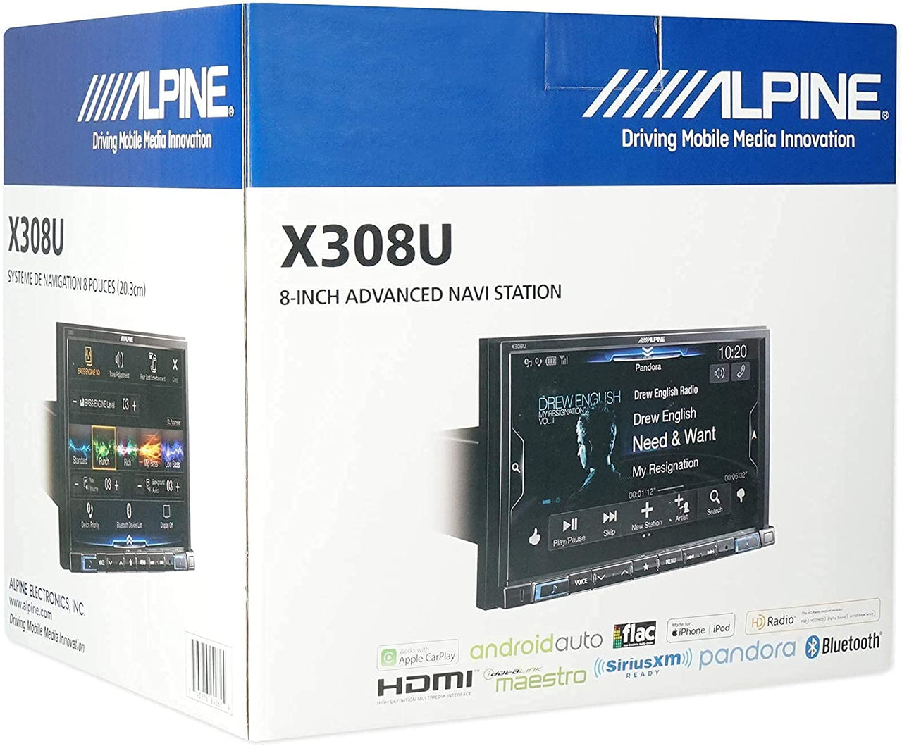Alpine X308U Double DIN Bluetooth Car Stereo 8" Touchscreen with Built-in Navigation, Apple CarPlay, & Android Auto