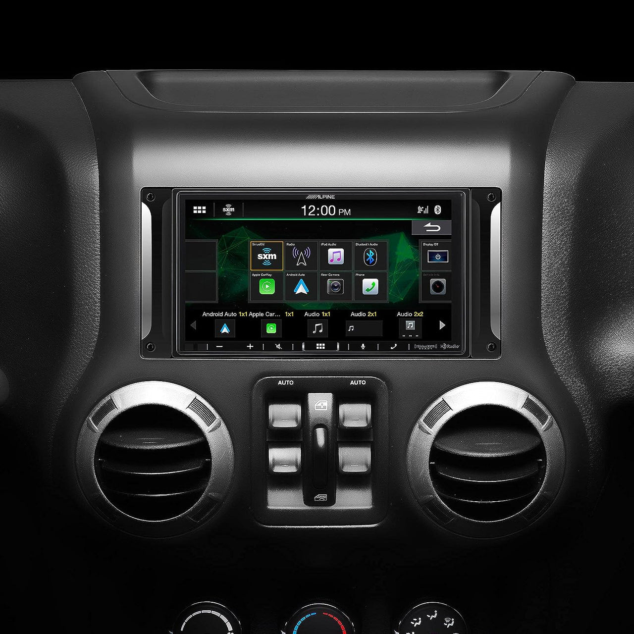 Alpine i407-WRA-JK Custom Fit Restyle Receiver for 2007-18 Jeep Wrangler JK/JKU. Apple CarPlay and Android Auto, Bluetooth, Plays FLAC Files, HD Radio, USB Input, iDatalink Maestro RR Included, No CD