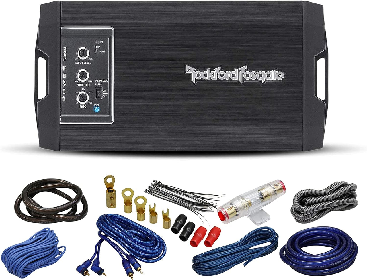 Power T750X1bd 750W Power Series Ultra Compact Class-BD Monoblock Amplifier + Absolute 4 Gauge Amplifier Installation Wiring Kit