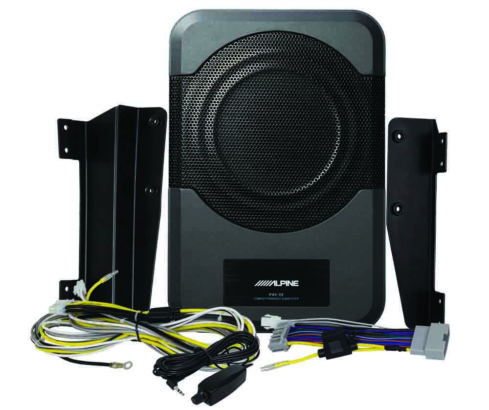 Alpine PWE-S8-WRA Powered Subwoofer 8" Amplified Custom Fit for 2011-up Jeep Wrangler 4 door Under Seat Plug and Play 120 Watt Amplified Subwoofer