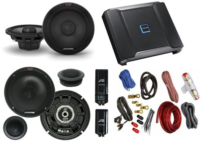 Alpine R2-S65C 6.5" Component + R2-S65 6.5" Speakers + R2-A60F 600W Amp + KIT4 Amp Kit
