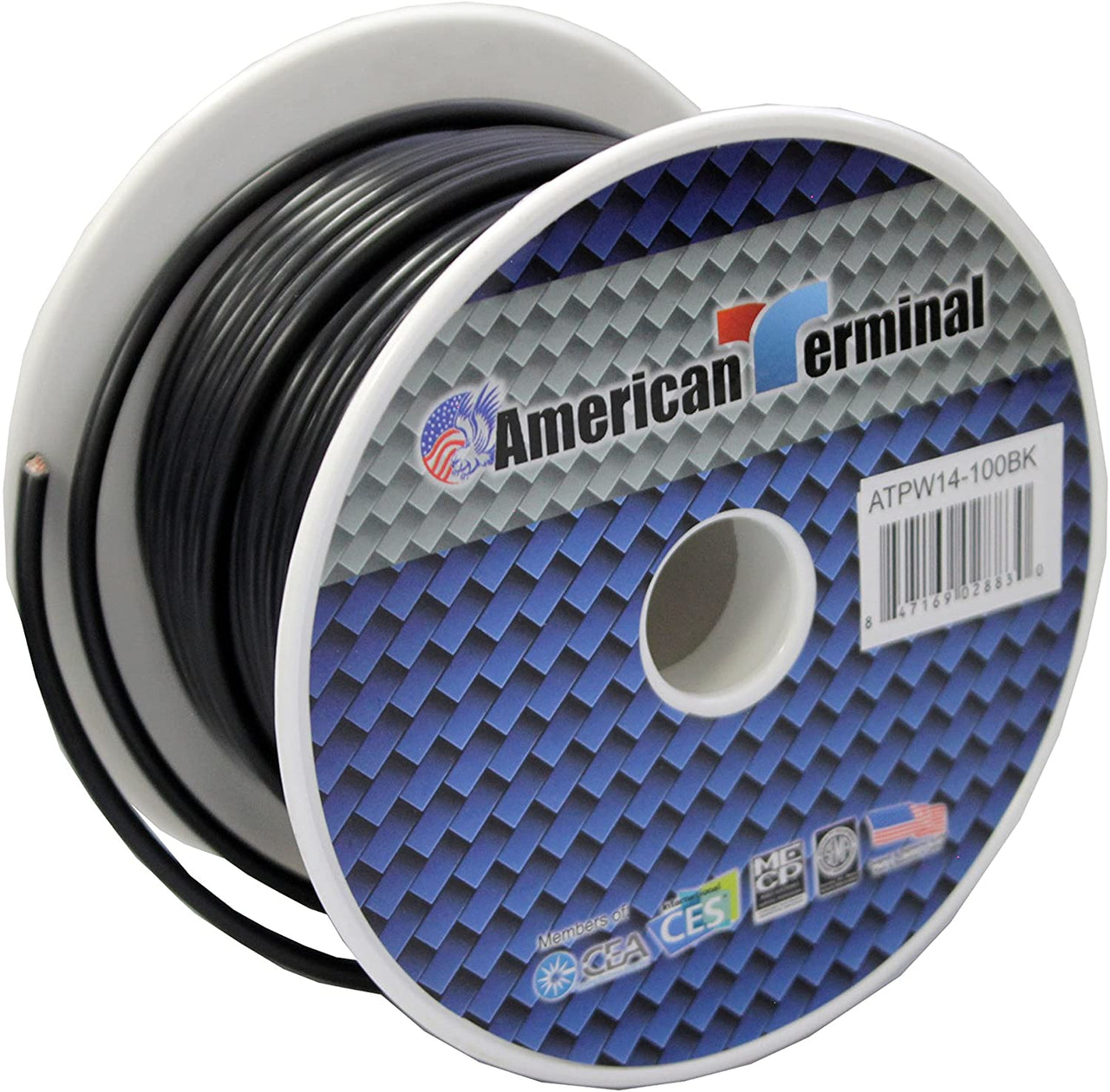 American Terminal ATPW14-100BK 14 Gauge 100 Feet Wire Black Power Ground Primary Stranded Copper Clad