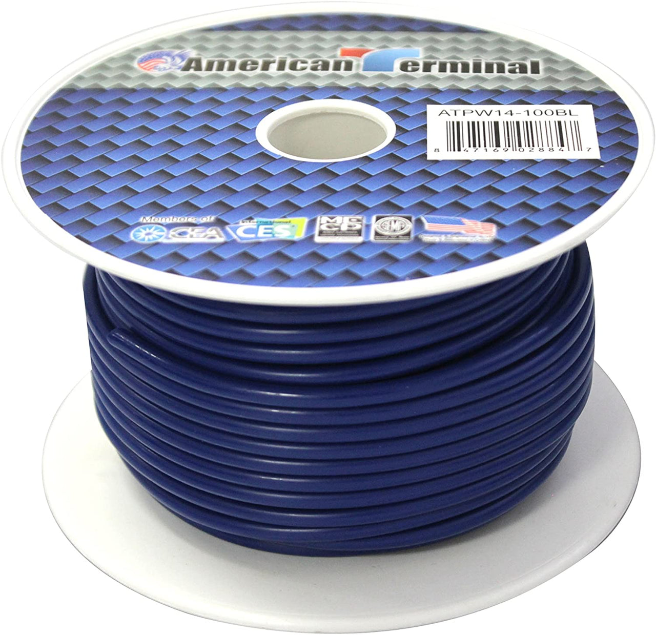 American Terminal ATPW14-100BL 14 Gauge 100 Feet Wire Blue Power Ground Primary Stranded Copper Clad