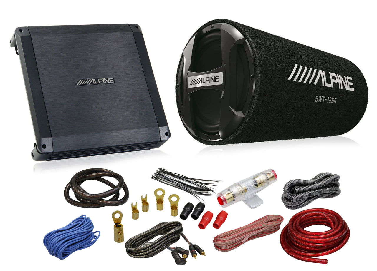 Alpine BBX-T600 Amplifier SWT-12S4 12" Bass Tube AKIT4 4 Gauge AMP Kit