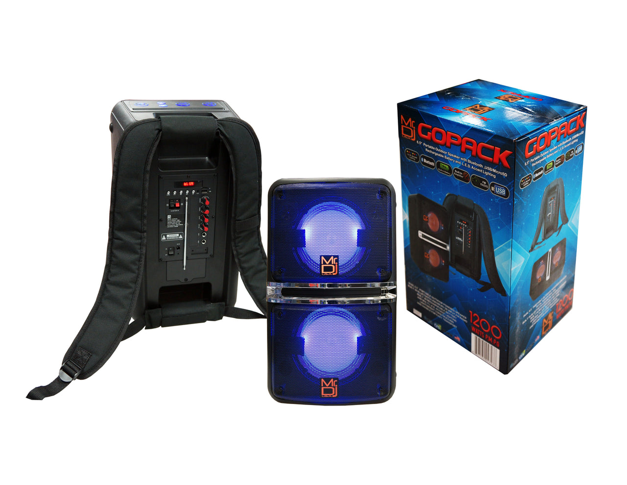 MR DJ GOPACK Dual 6.5" 1200W Portable Outdoor Bluetooth Speaker