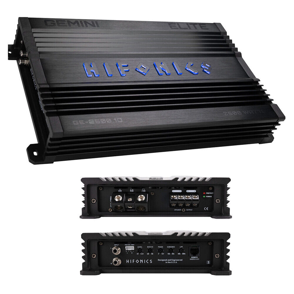 Hifonics GE2500.1D GEMINI ELITE 2500W Subwoofer Mono Amplifier + 4G Amp Kit