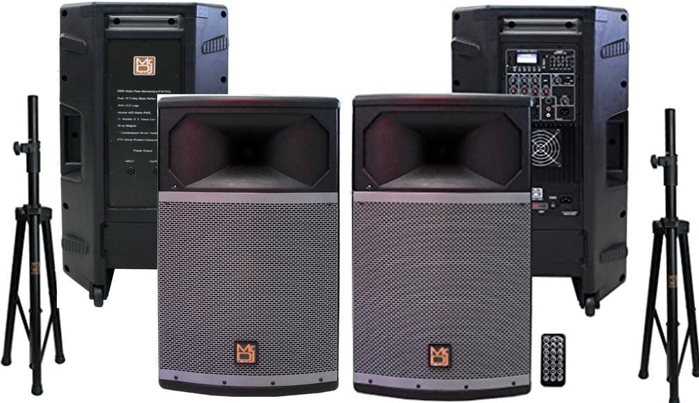 MR DJ PRO115BT & PRO115S PA DJ Active & Passive Speaker & Stands Professional PRO PA DJ 15” 2-Way Full-Range Active & Passive Loudspeaker