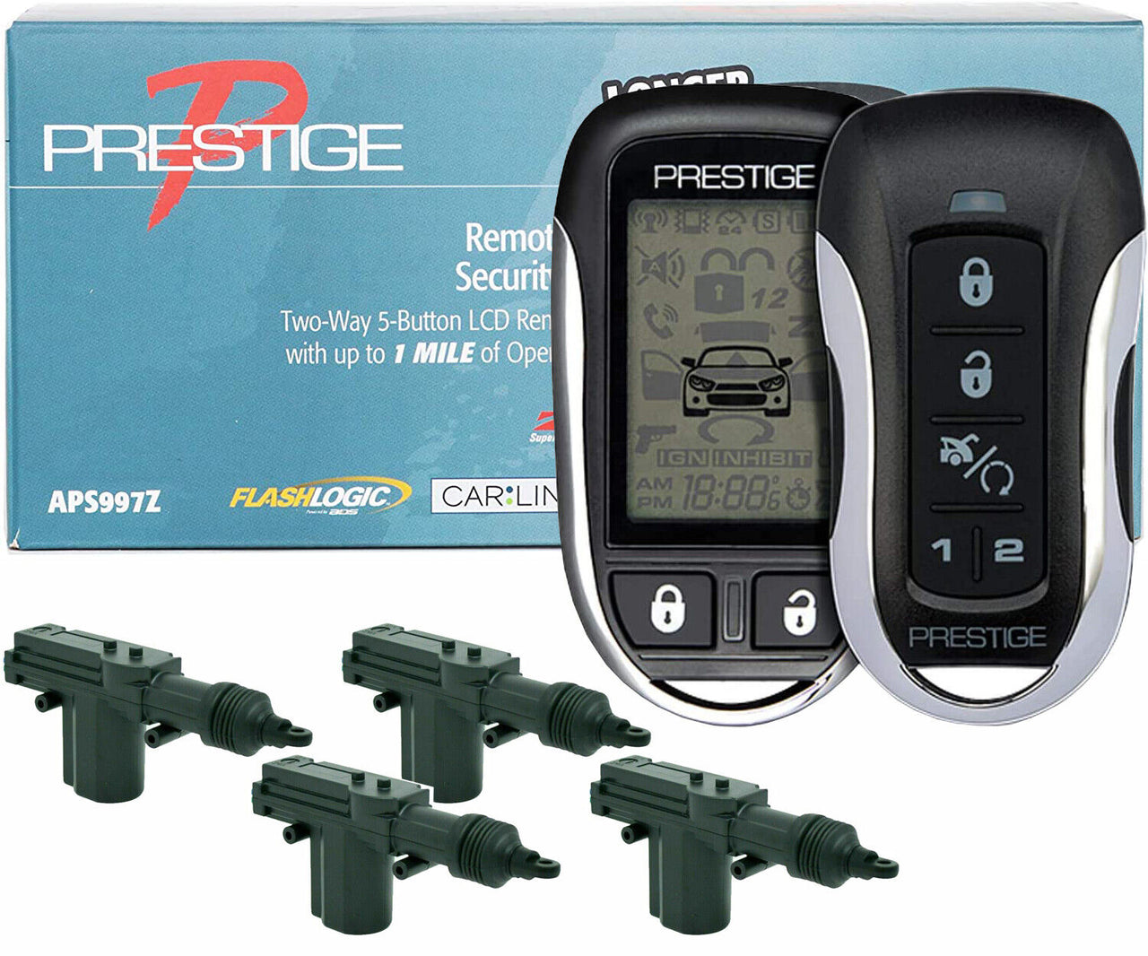 Prestige APS997ZLR Two Way LCD Remote Start / Keyless Entry & Security System with Over 1 Mile Operating Range + 4 Absolute Universal Door Lock