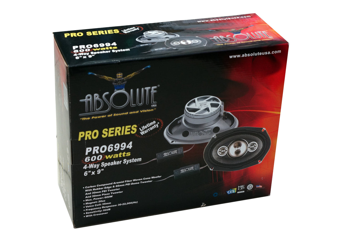 2 Pair Absolute USA PRO6994 Pro Series 6x9" 4 Way full-range loudspeakers 6x9" 4 Way full-range loudspeakers Car Speakers 600 Watts Max Power