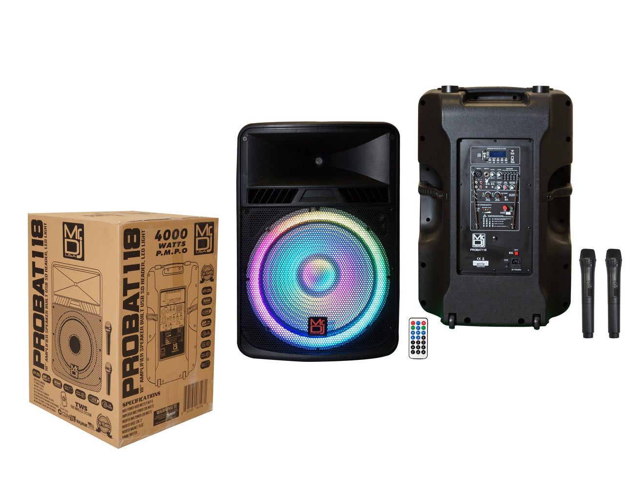 18" PA DJ 4000W Power Active Speaker Battery/Bluetooth/Amplifier/SD/USB/FM