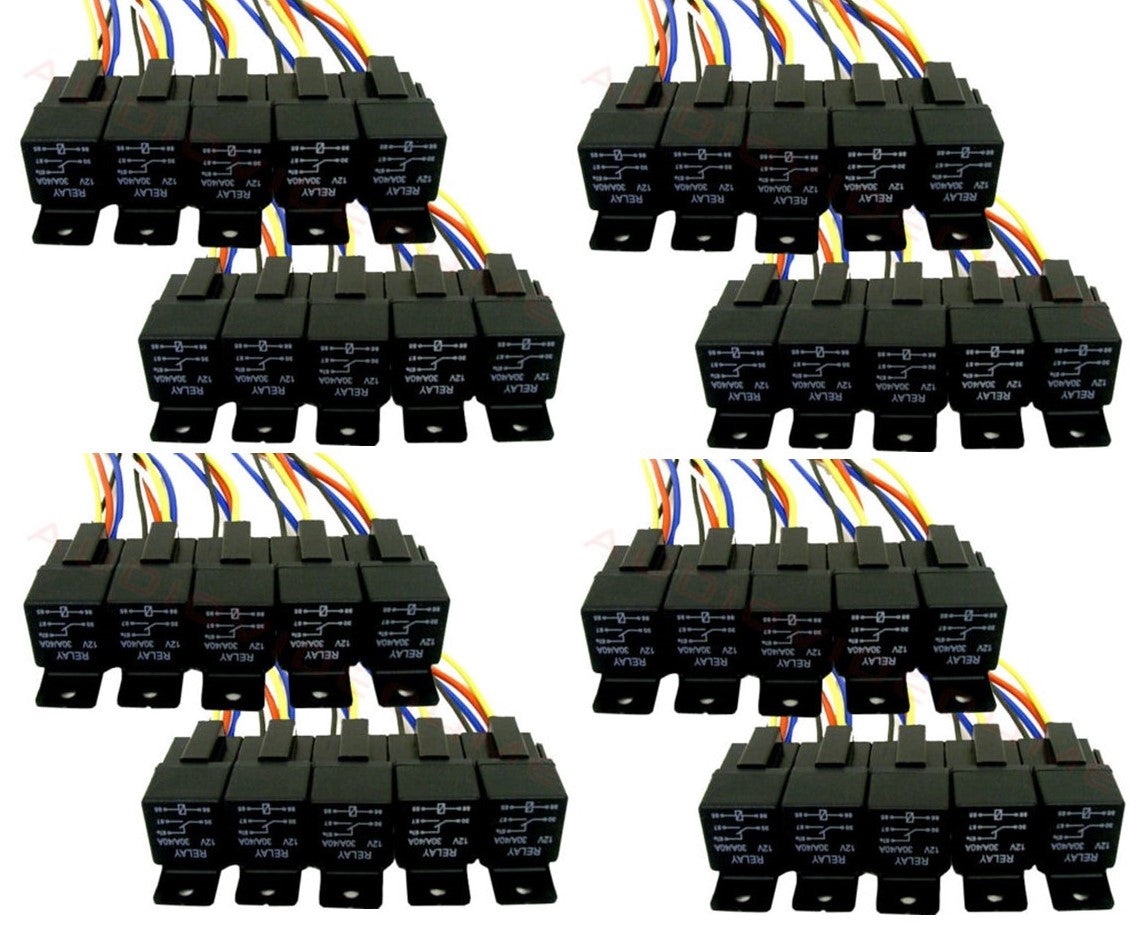 40 Absolute USA 12V 30/40 Amp SPDT Automotive Marine Bosch / Tyco Style 5 Pin Relay with Wires & Harness Socket