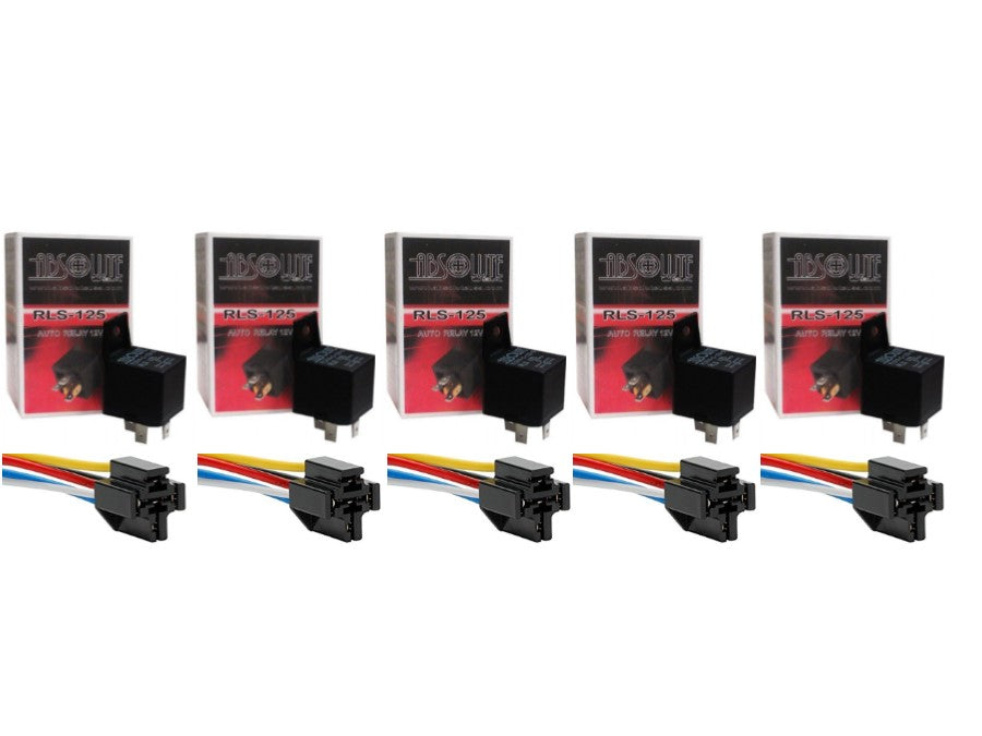 Absolute 12V 30/40 Amp SPDT Automotive Marine Bosch Tyco Style 5 Pin Relay & Wires & Harness Socket 5 PACK