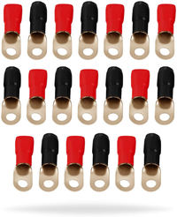 Thumbnail for Patron P0GRT20 0 Gauge Gold Ring Terminal 20 Pack 1/0 AWG Wire Crimp Cable Red Black Boots 5/16
