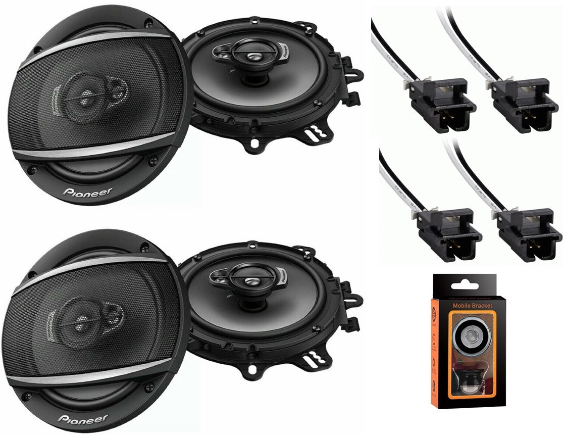 2 Pair Pioneer TS-A1680F 350W 6.5" 4-Way Coaxial Speakers + 72-4568 Harness Fit GM Vehicles + Phone Magnet
