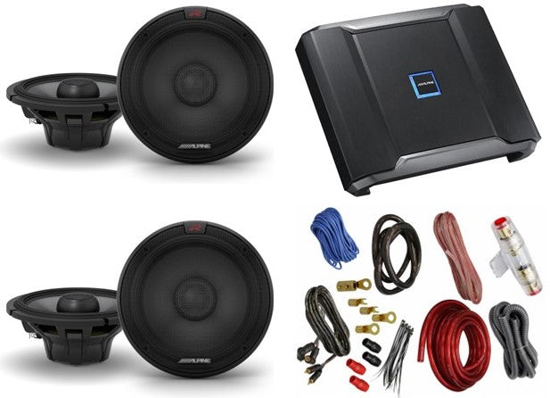 2 Alpine R2-S65.2 6.5" speakers + R2-A60F 600W 4-Ch Amp + KIT4 4 Gauge Wiring Kit