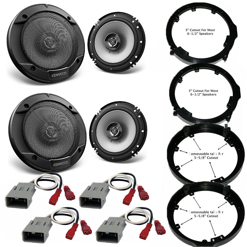 2 Kenwood KFC1666S + Front & Rear Speaker Adapters + Harness For Select Honda and Acura Vehicles