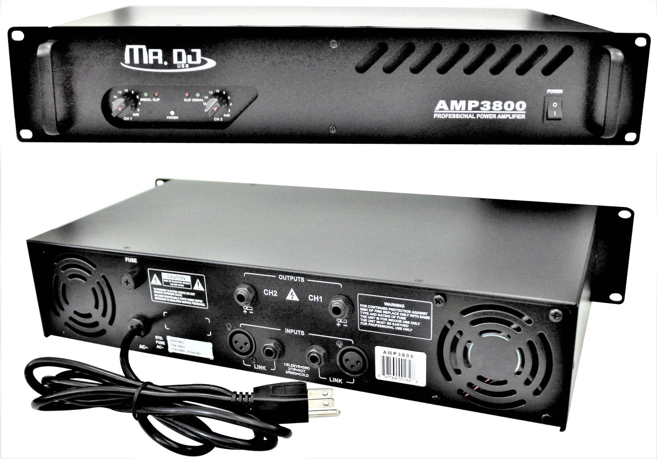 MR DJ AMP3800 3800W 2-channel 360 watts RMS bridgeable dynamic series PA DJ power amplifier