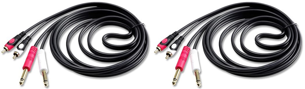 2 Pair CDQR12 12 Feet Dual 1/4" TS Mono to Dual RCA Male Pro DJ PA Audio Cable