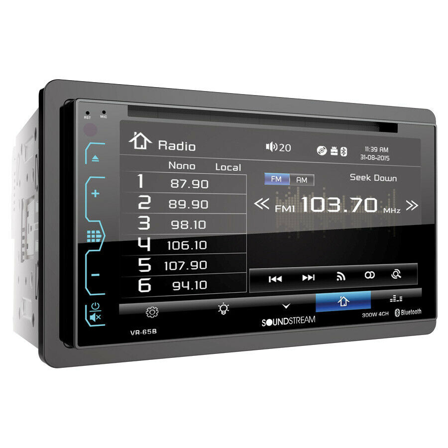 Soundstream VR-65B 6.2" Double-DIN Bluetooth DVD/CD/AM/FM In-Dash Car Stereo