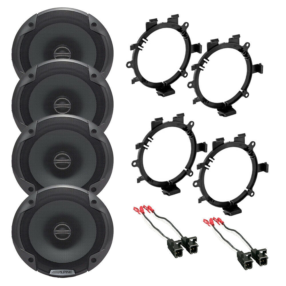 Alpine SPE-6000 2 Way 6.5" Front & Rear Door Speakers  + Harness & Install Speaker Adapter 1995-up Select GM Full Size Trucks & SUV