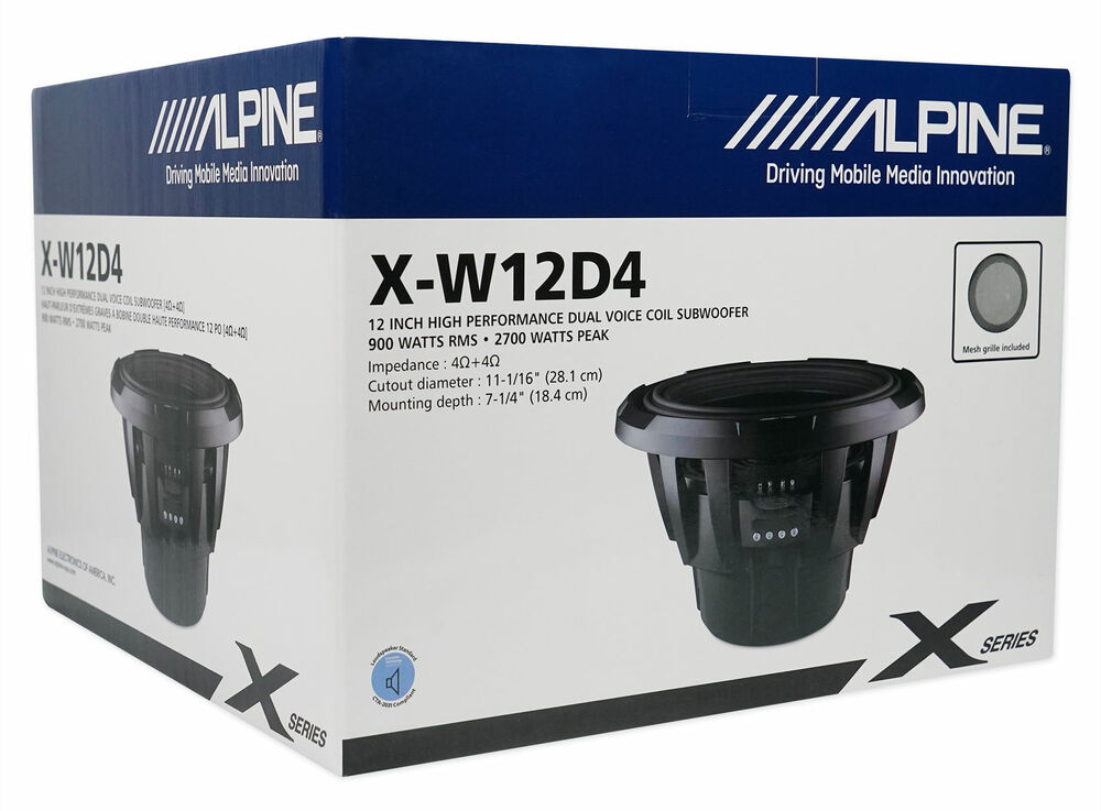 ALPINE X-W12D4 12" 900 Watt RMS Car Audio Subwoofer DVC Dual-4ohm X-Series Sub